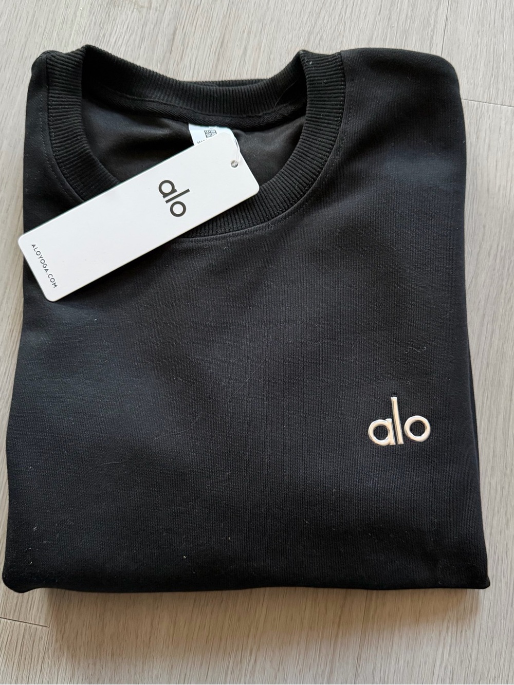 ALO Yoga Black Crewneck Sweatshirt with Silver Logo
